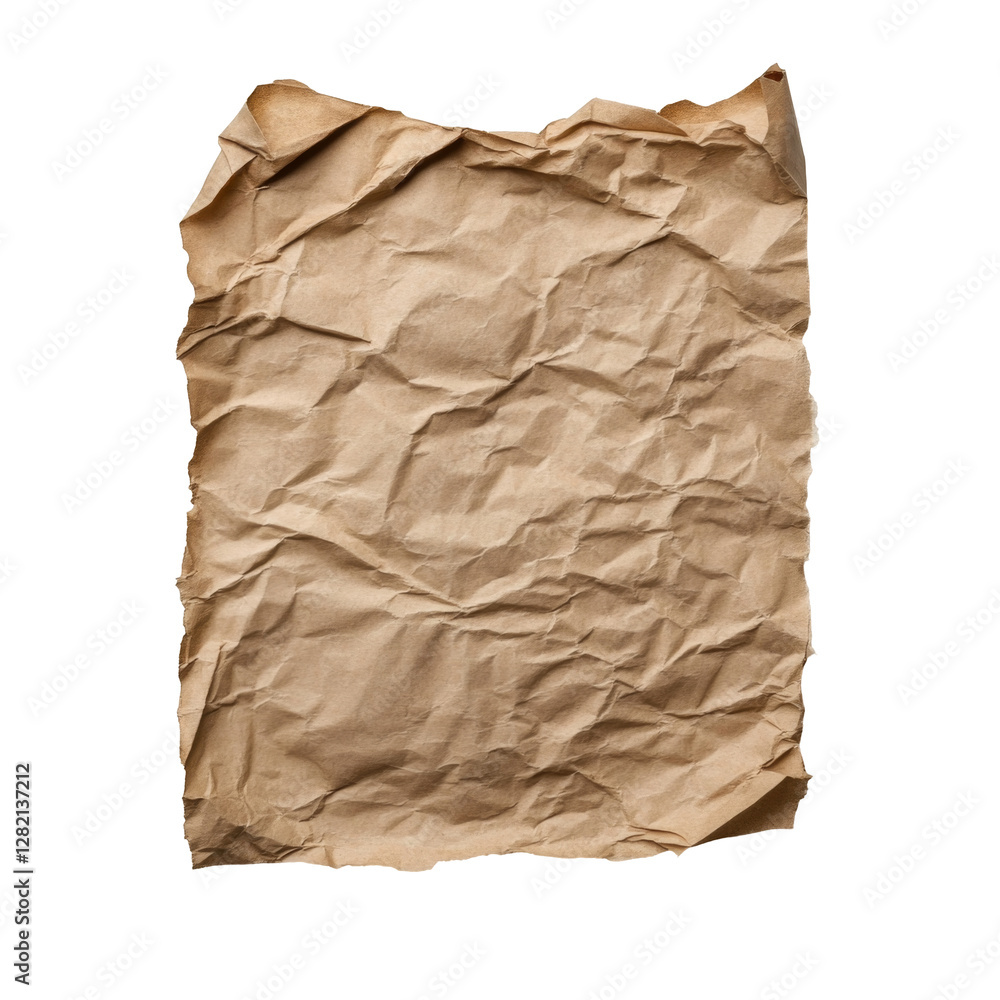 Poster detailed view of crumpled brown paper with visible folded textures and irregular edges