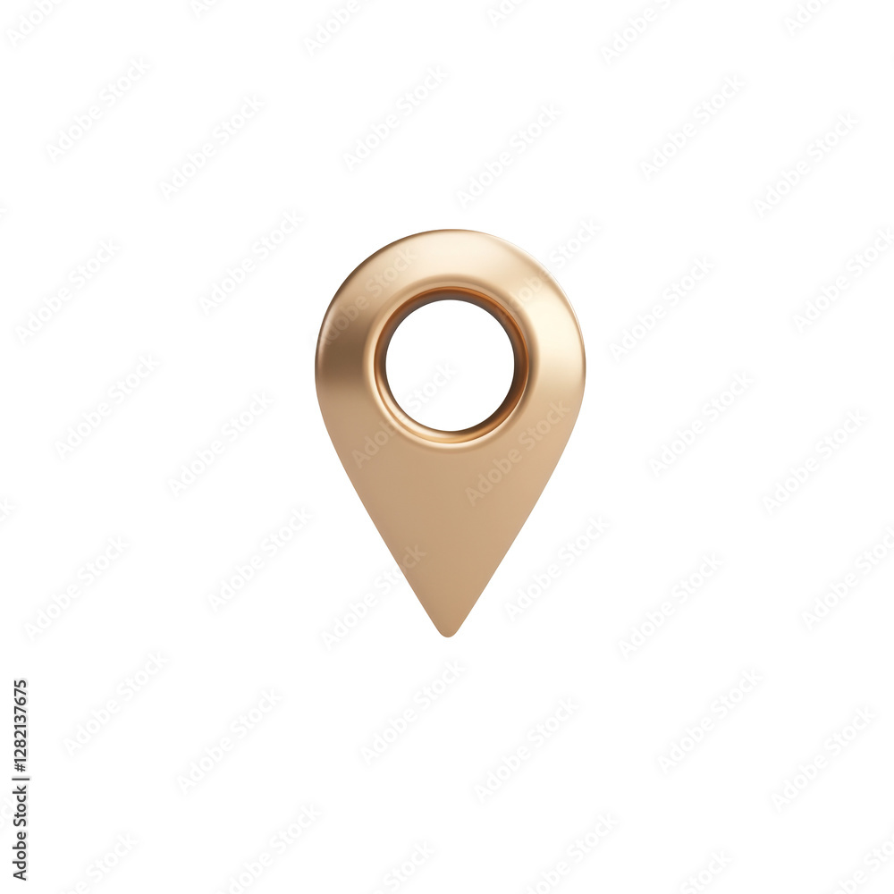 Poster elegant golden map pin icon design with smooth circular hole in the center