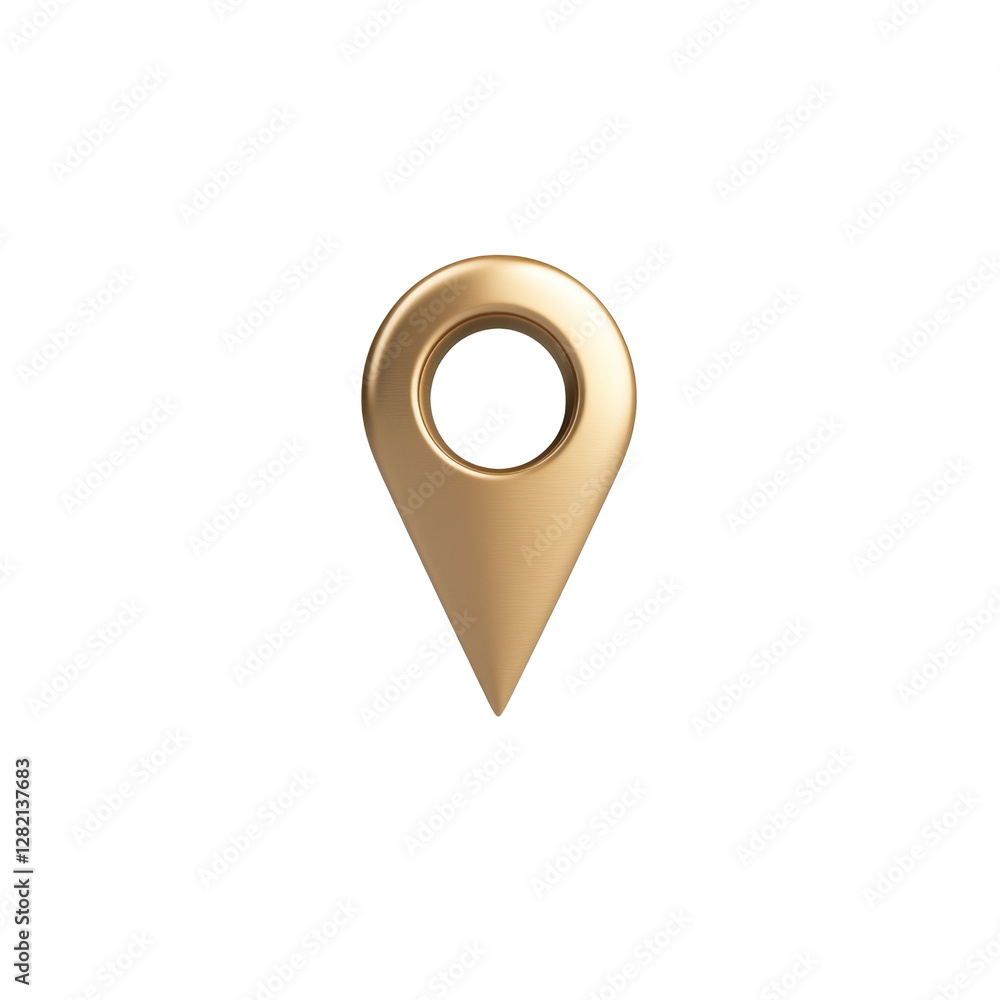 Aufkleber shiny gold navigation icon with round hole and pointed bottom for location and mapping