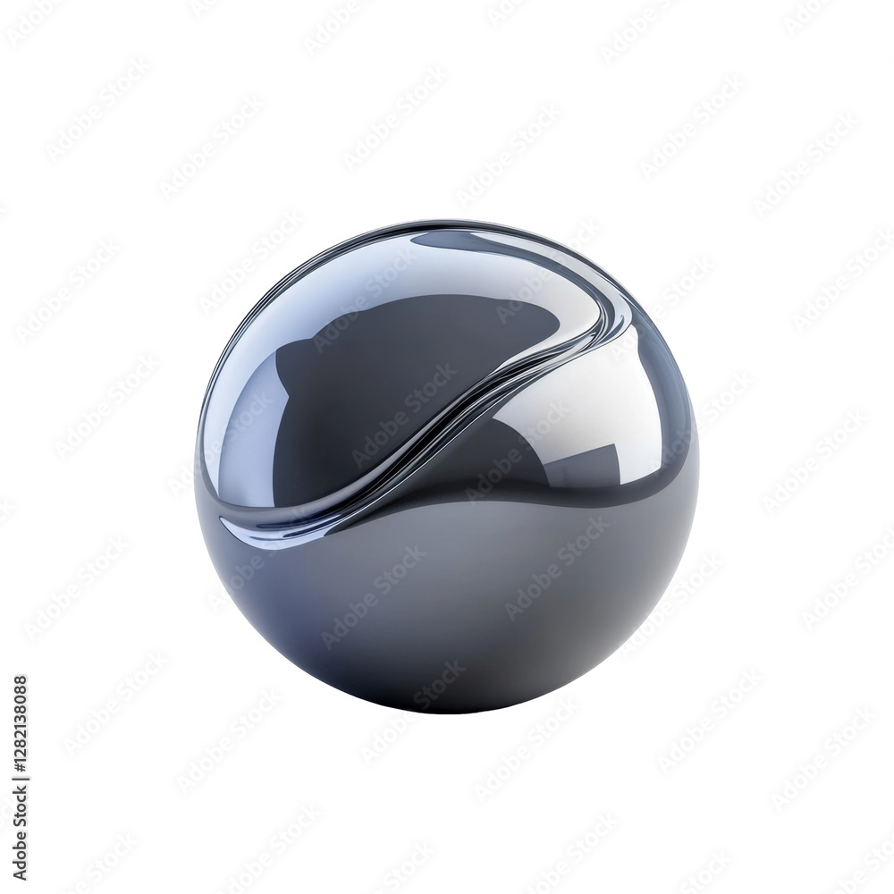 Poster shiny metallic sphere with intriguing pattern and texture on the smooth reflective surface