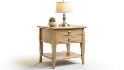 Two-Drawer Wooden Nightstand on White Background