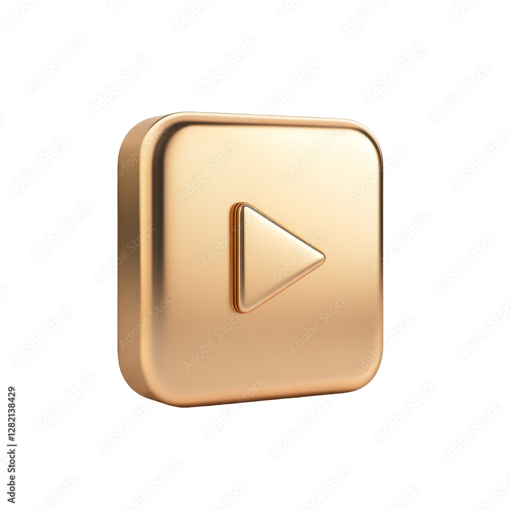 Aufkleber shiny gold play button icon with simple triangle design on square block