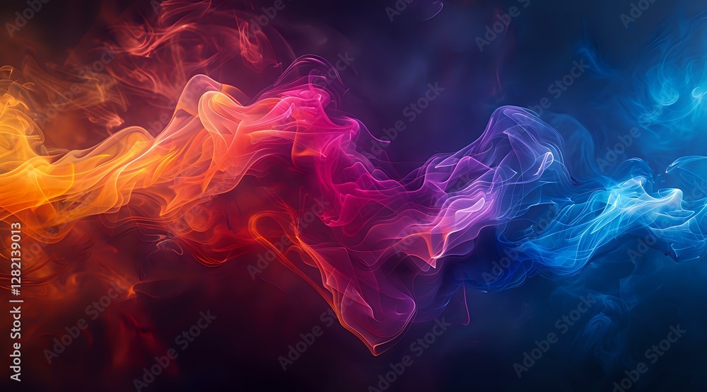 Poster vibrant colorful smoke waves flowing from orange to blue through pink and purple creating dynamic ab