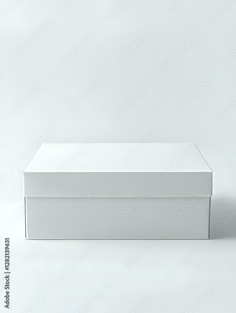 Poster white rectangular box with lid on plain background, minimalist packaging mockup for product presenta