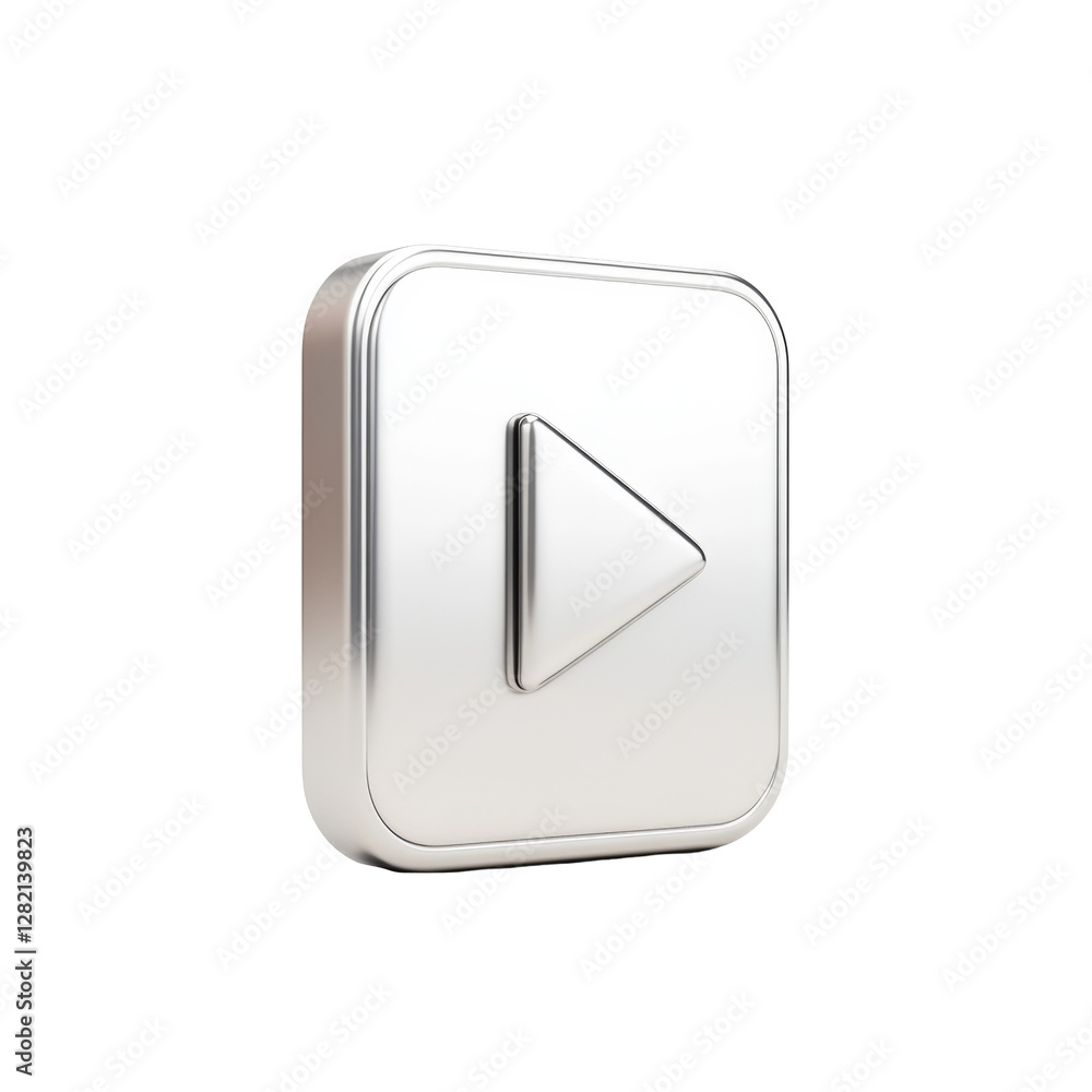 Leinwandbilder silver play button icon with triangular shape in the center design element for digital media