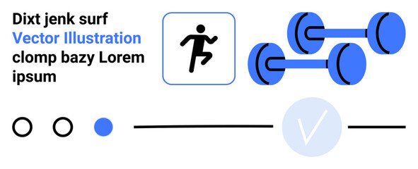 Dumbbells and running icon with placeholder text in bold blue and black fonts. Ideal for fitness apps, workout guides, health blogs, motivational posters, gym advertisements, personal training