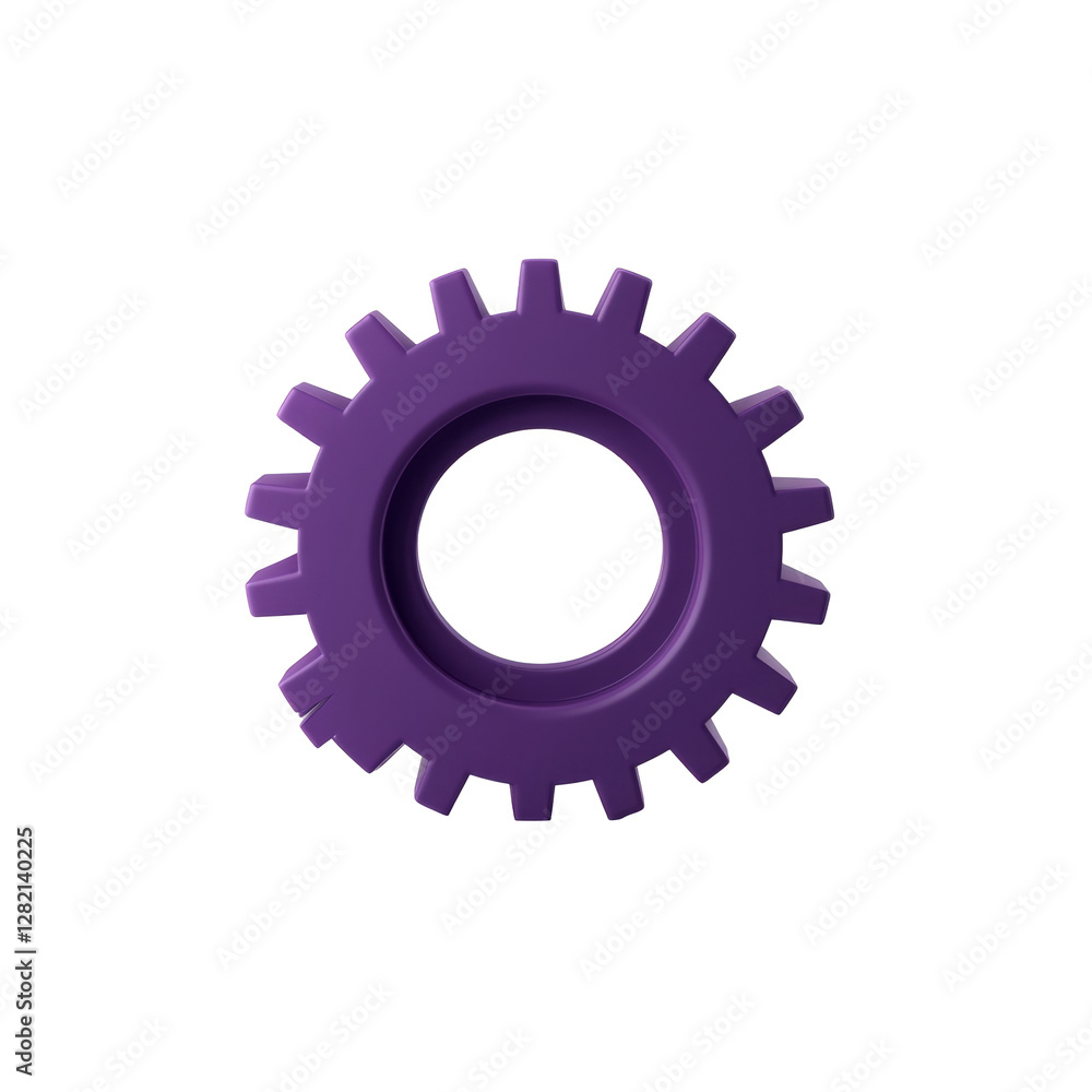 Poster purple gear with smooth surface and distinct teeth in circular shape