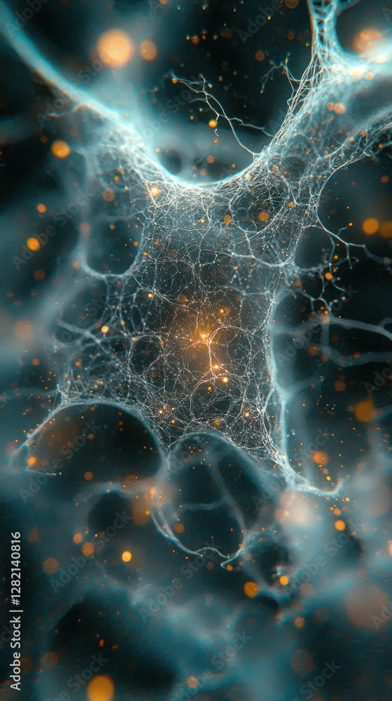 Poster abstract neuron cell network structure formation with glowing particles