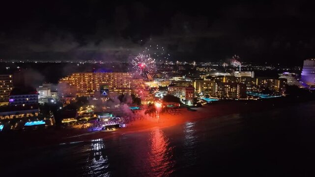 New Year's Eve Fireworks Over Cancun Beach Spectacular Midnight Celebration