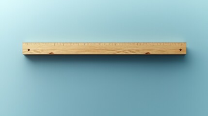 Wooden ruler on light blue background