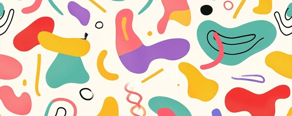 Seamless abstract pattern with colorful organic shapes and lines creating a playful and modern design