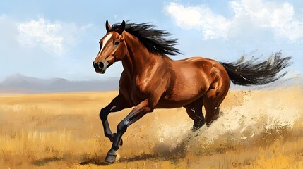 Obraz premium A wild horse galloping across an open prairie