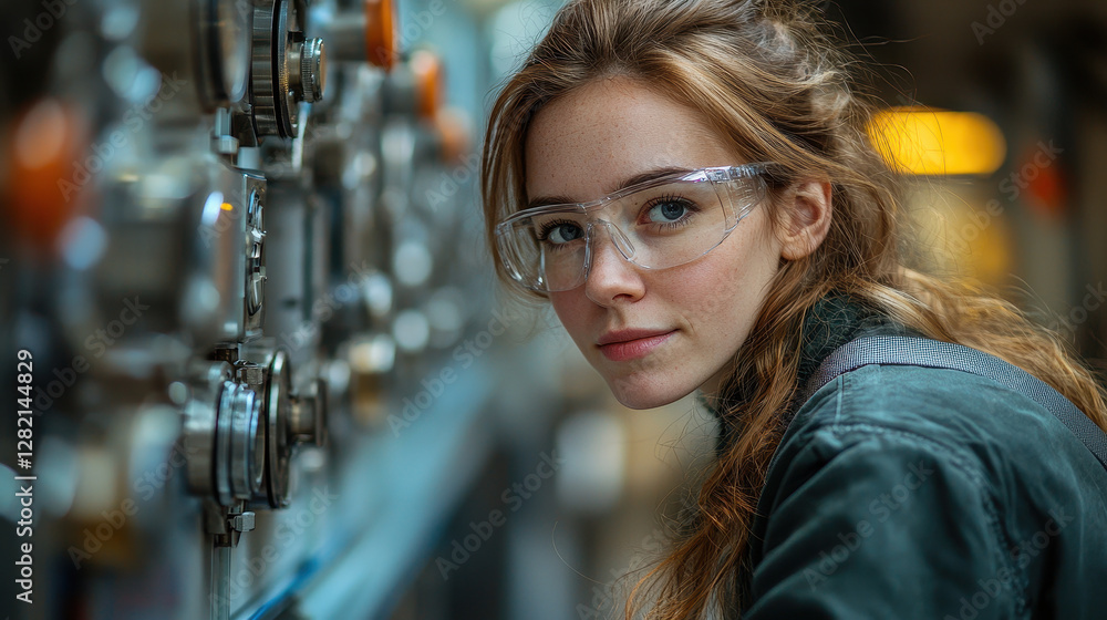 Poster scientists in high-tech laboratory evaluate advanced prototype of small modular reactor for nuclear 