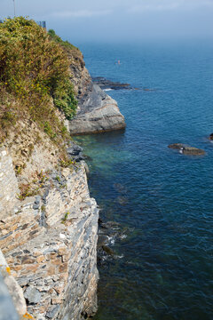 Cliff walk at the shore of the Easton bay in Newport, Rhode Island, USA