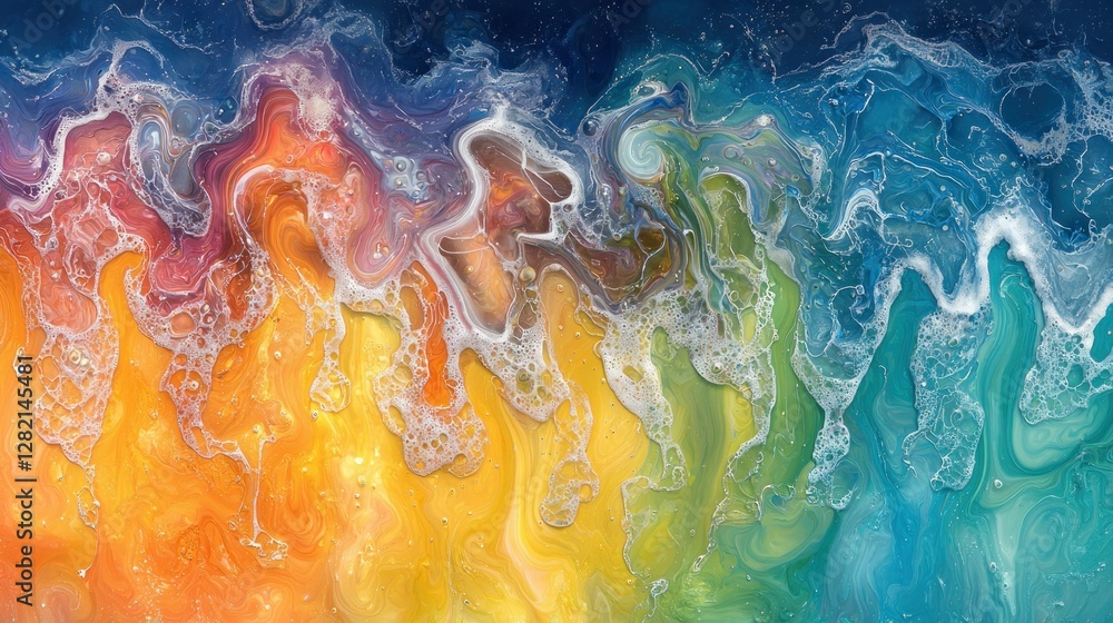 Poster abstract rainbow wave art with liquid movement background for website graphic use