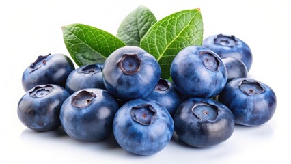 Blueberries with Leaves on White Background
