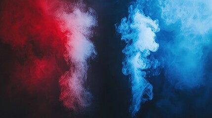 Naklejka premium Abstract red and blue smoke swirls in dark background for wallpaper and design