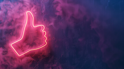 Neon 3d hand thumb up, like symbol. Good feedback, positivity concept. Approval emoji for social media messages, 3d style design. Excellent, good sign, human hand showing fingers symbol, gesturing