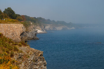 Cliff walk at the shore of the Easton bay in Newport, Rhode Island, USA