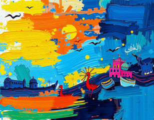 Arabic pattern to print on wall decorations, covers, fabrics, wallpapers. Oil paint.