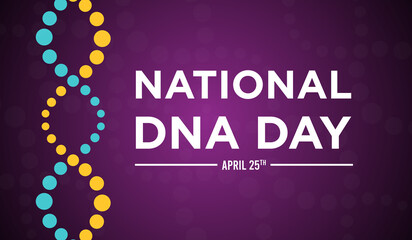 National DNA Day. April 25. Featuring Stylized DNA Double Helix in Yellow and White with deep purple background
