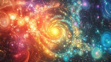 Obraz premium Illustration of cosmic particles in rainbow gradient, abstract and magical, swirling and dynamic, bright and dreamy, futuristic and immersive, colorful and engaging