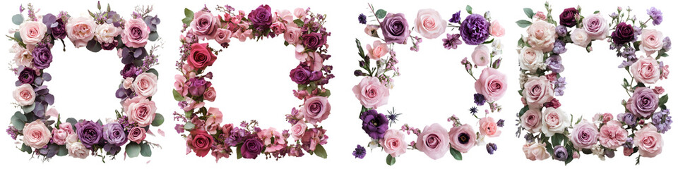 Fototapeta premium Romantic Floral Frame Clipart | Elegant Rose & Peony Borders - Isolated on Transparent Background