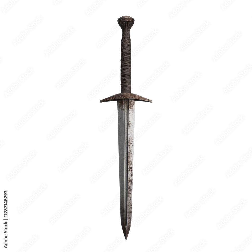 Aufkleber ancient steel sword with leather wrapped handle and weathered blade showing rust patterns