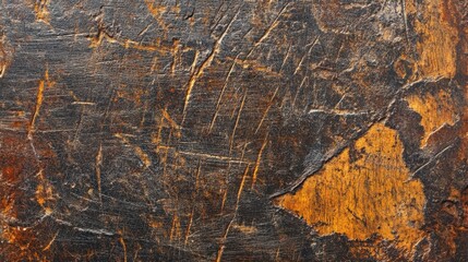 Textured surface featuring intricate scratches and a rusty orange hue.