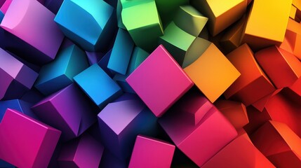 A vibrant array of 3D cubes in a spectrum of colors, creating a dynamic and lively abstract composition.