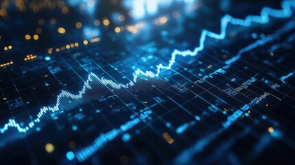 Abstract visualization of a financial market graph showing upward trends with glowing data points