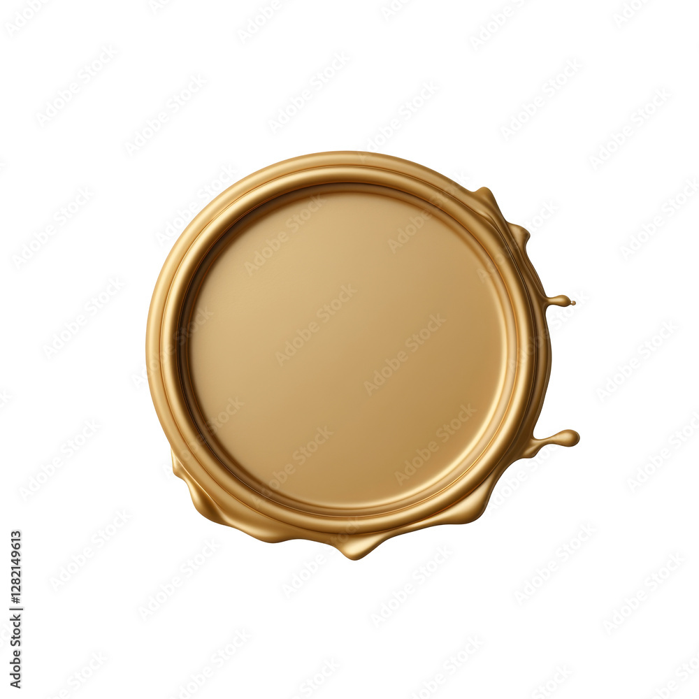 Poster elegant golden wax seal with dripping edge highlighting a circular shape and smooth texture