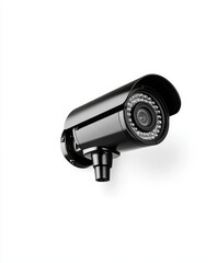 Black Security Camera with Infrared Technology on White Background