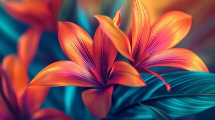 Fototapeta premium modern botanical motifs with vibrant hues, artistic and stylish composition, textured and radiant design, bold and cheerful tones