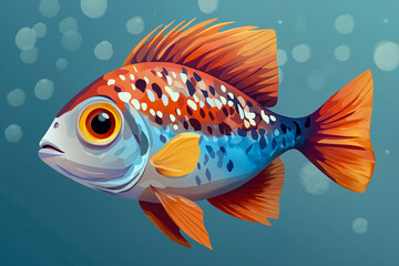 Fototapeta premium A colorful fish swimming in the ocean with bubbles