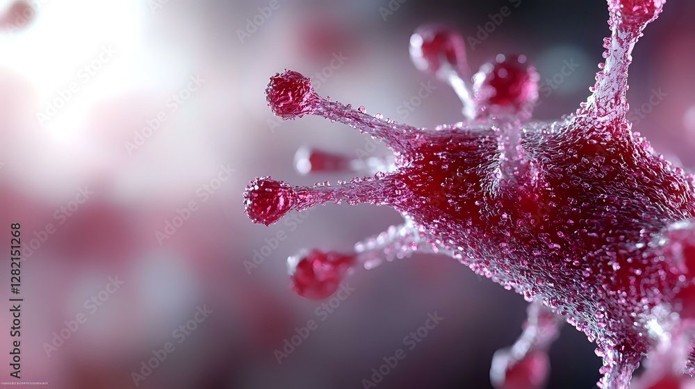 Aufkleber microscopic view of virus structure in red and pink tones with crystalline surface texture and protr