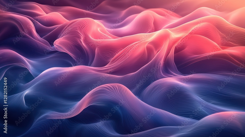 Poster abstract wavy lines in purple and red tones create a smooth dynamic flow motion art
