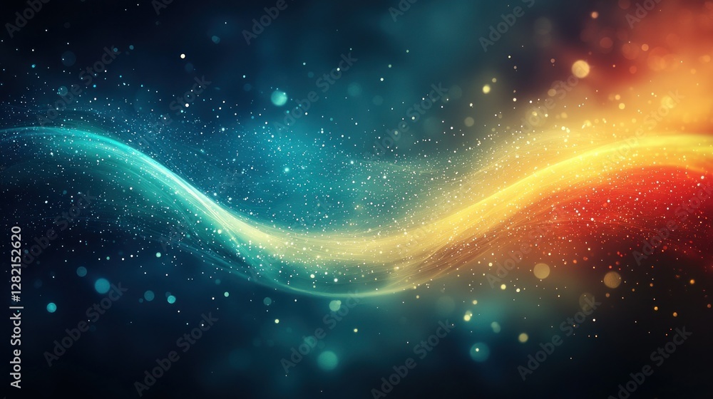 Poster abstract wavy light motion background with bokeh lights, for web or presentation