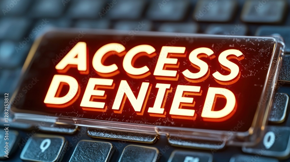 Poster access denied button on keyboard represents restriction, security and protection