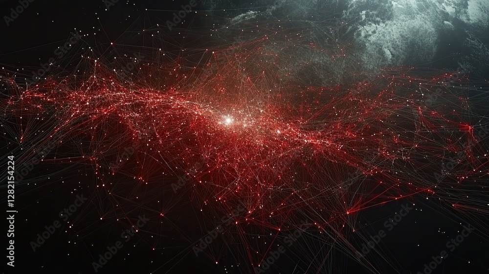 Poster abstract network data flow in dark space with hazy background