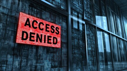 Access denied warning in server room. Data security concept for stock photos