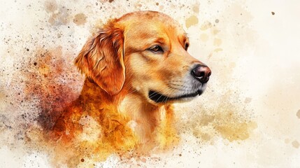 portrait of a golden retriever in artistic watercolor, vibrant and dynamic composition, textured and modern design, bold and radiant tones