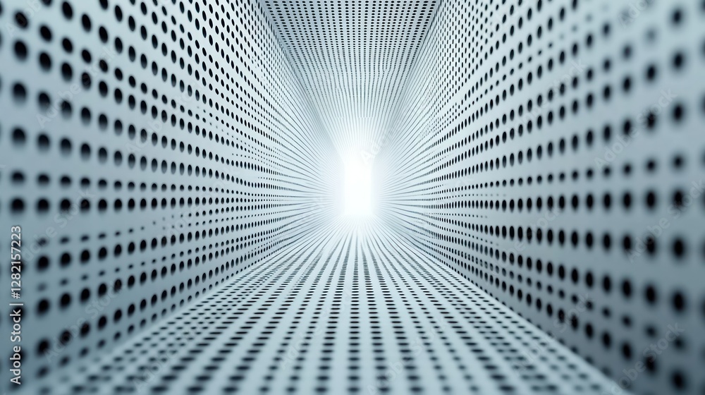 Poster abstract perspective of light emanating from a dotted tunnel creating optical illusion