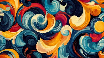 Seamless colorful swirl pattern, vibrant and playful, dynamic and engaging, artistic and bold, abstract and immersive, bright and detailed