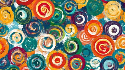 Fototapeta premium Seamless pattern with colorful spirals, vibrant and playful, dynamic and engaging, artistic and bold, bright and detailed, abstract and immersive