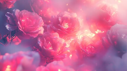 soft pink roses with glowing petals, delicate and romantic composition, textured and vibrant design, dreamy and radiant tones