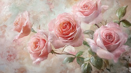 soft pink roses with glowing petals, delicate and romantic composition, textured and vibrant design, dreamy and radiant tones