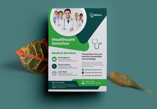Medical Services Flyer Template With Green Accents
