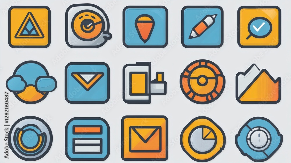 Poster A collection of colorful icons representing various digital tools and features on a light background