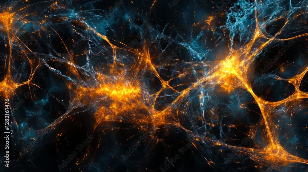 Wall mural vibrant glowing network of connections, futuristic and dynamic composition, structured and textured 